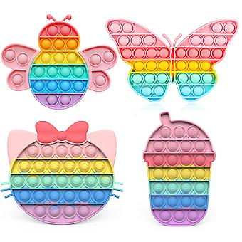 4 Packs Pop It Fidget Toys Pack, Push Pop Bubble Fidget Sensory Toys, Autism Special Needs Stress Relief Silicone Pressure Relieving Toys, Squeeze Toy