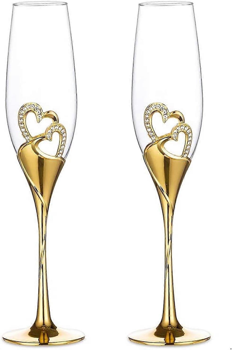 2 piese creative ochelari de sampanie Set nunta inima de nunta Cadouri Champagne, aur
