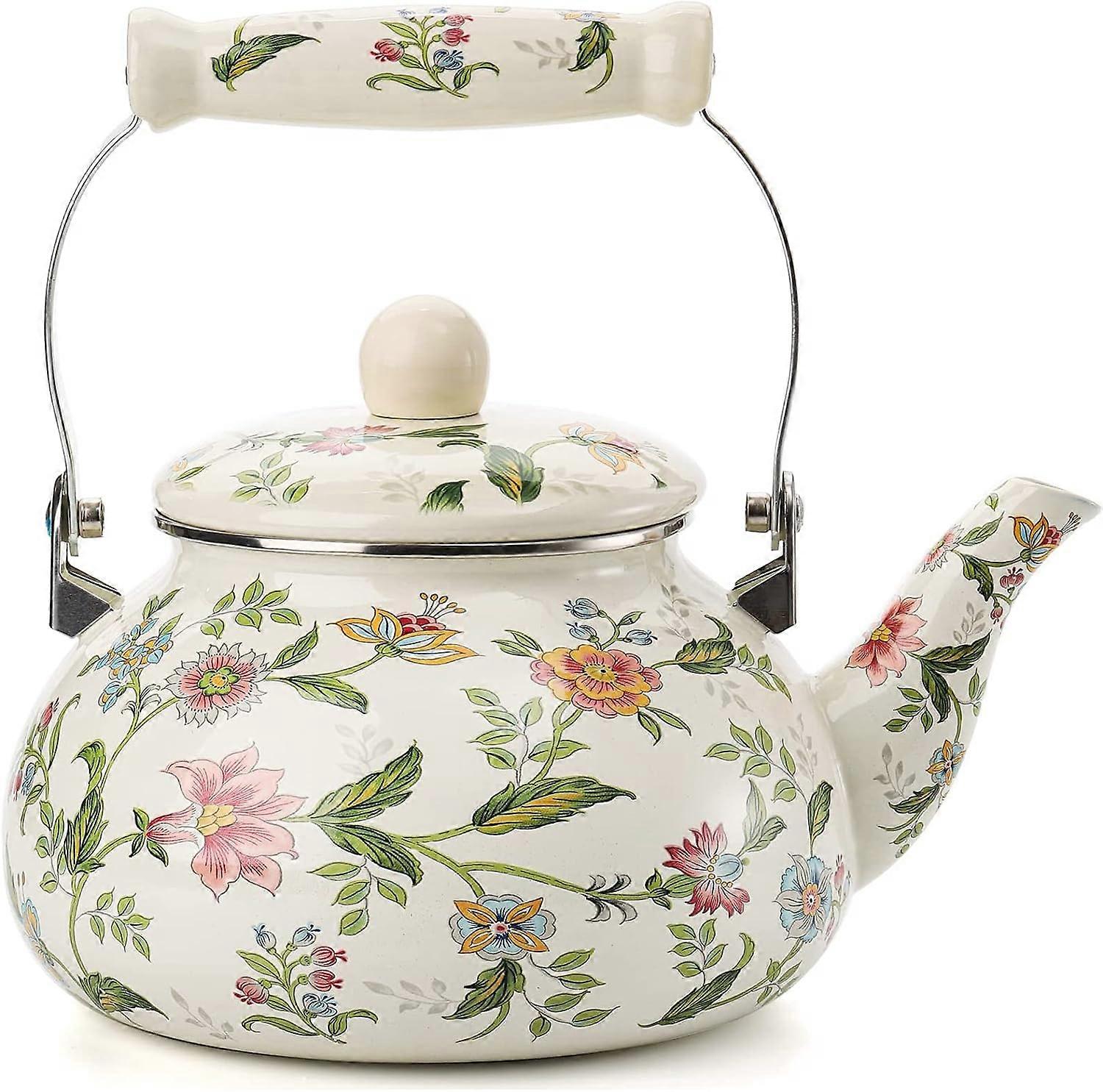 搪瓷水壶 电磁炉 2.4L 搪瓷水壶 老式茶壶， 陶瓷手柄， 电磁炉， 燃气， 柴火炉