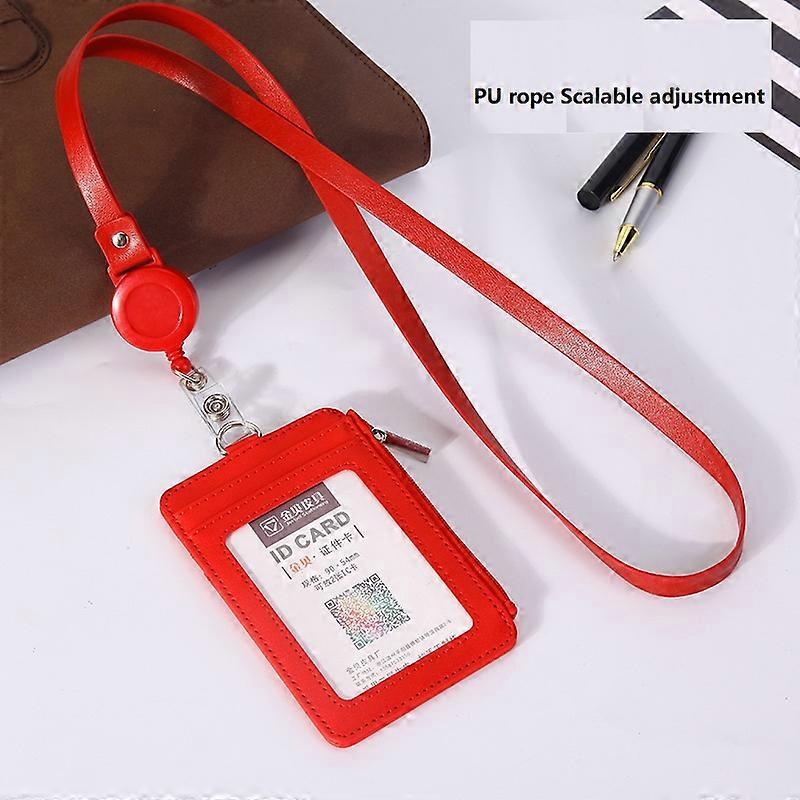 Retractable Badge Lanyard Work Name Business Card Cover Women Men Bank Credit Card Holder PU Leather Bus ID Card Pocket Wallet