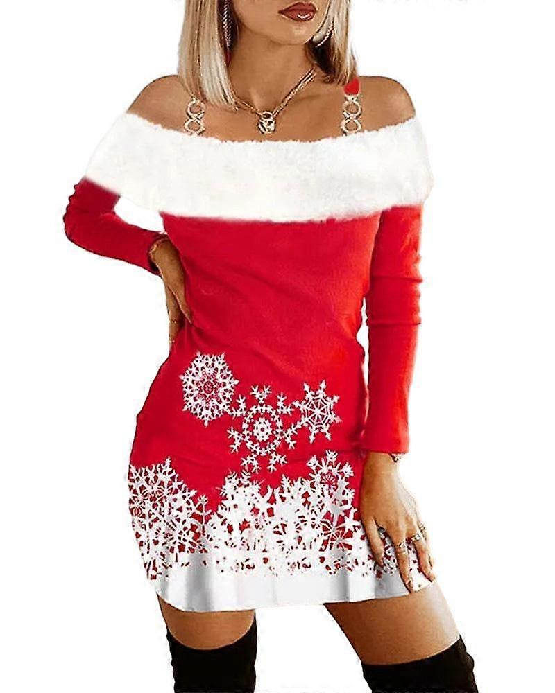 Women's Christmas Printed Long Sleeve Strapless Dresses