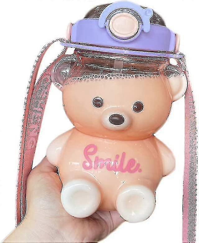 Bear Water Bottle With Straw, Kawaii Leak-proof Water Jug With Adjustable Shoulder Strap For Camping Travel
