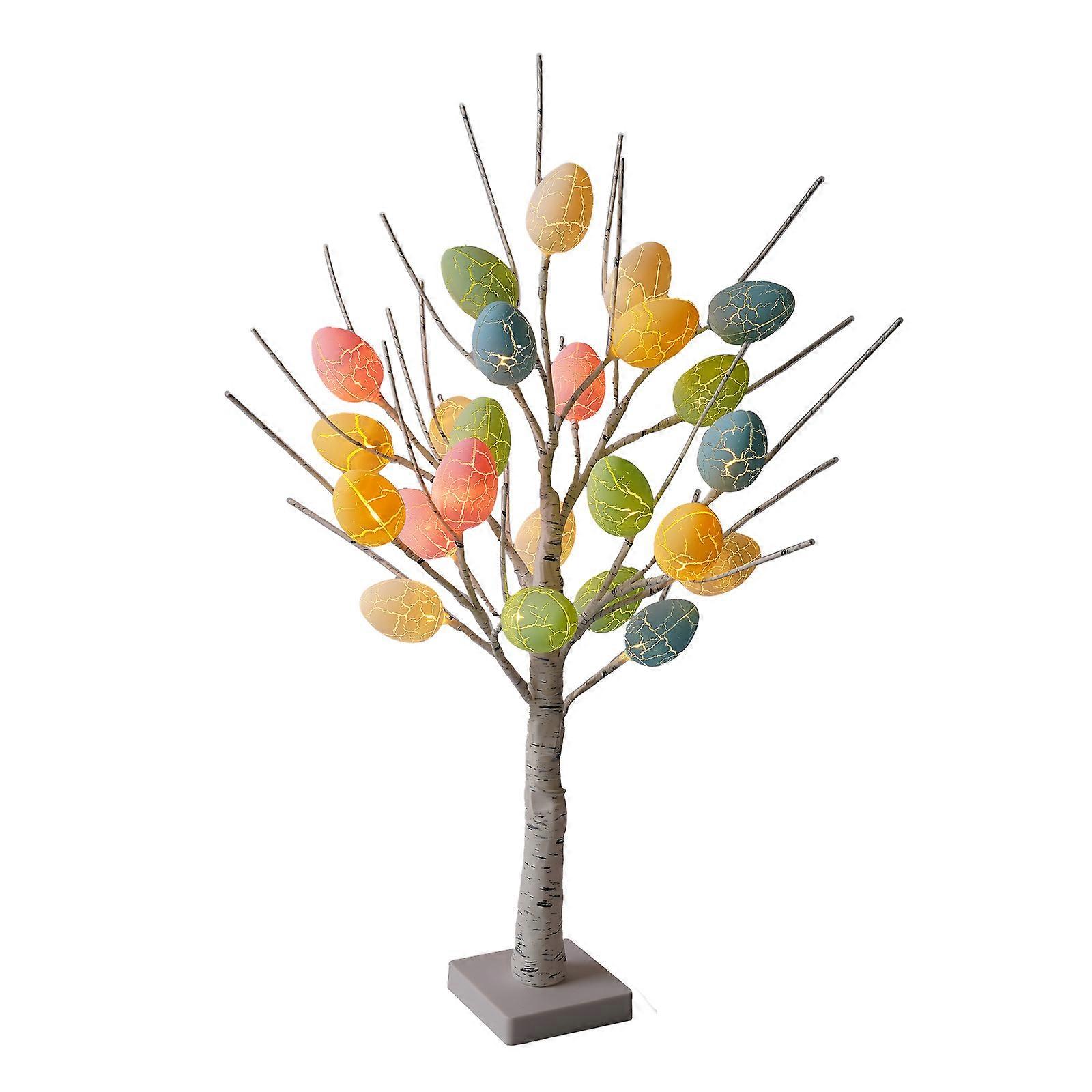 2023 NEW Lighted Birch Tree with 24pcs Colorful Easter Eggs Ornaments Battery/USB Operated Warm White LED Artificial Bonsai Tree Jewelry Holder for W