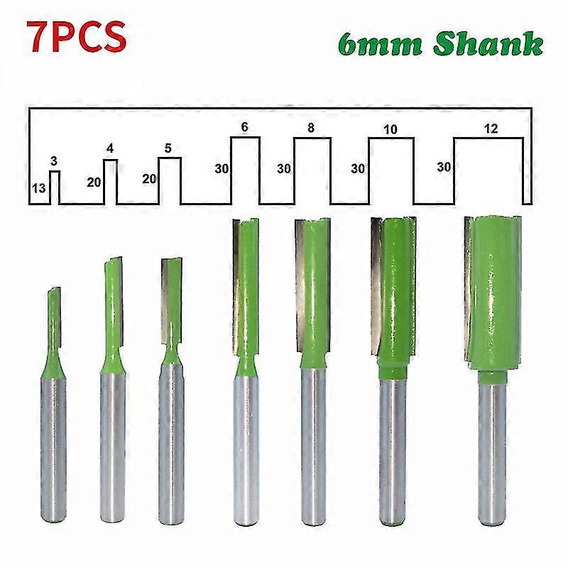 7pcs/set 6mm Shank Straight Bit Milling Cutter Single Double Flute Wood Cutters Tungsten Carbide Router Bit Woodworking Tool Set