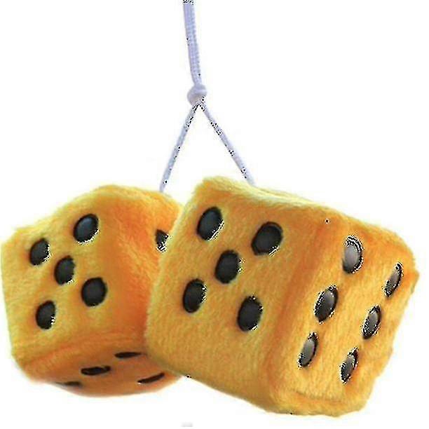 1 Pair Of Retro Square Mirror Hanging Couple Fuzzy Plush Dice With Dots For Car Interior Ornament Decoration
