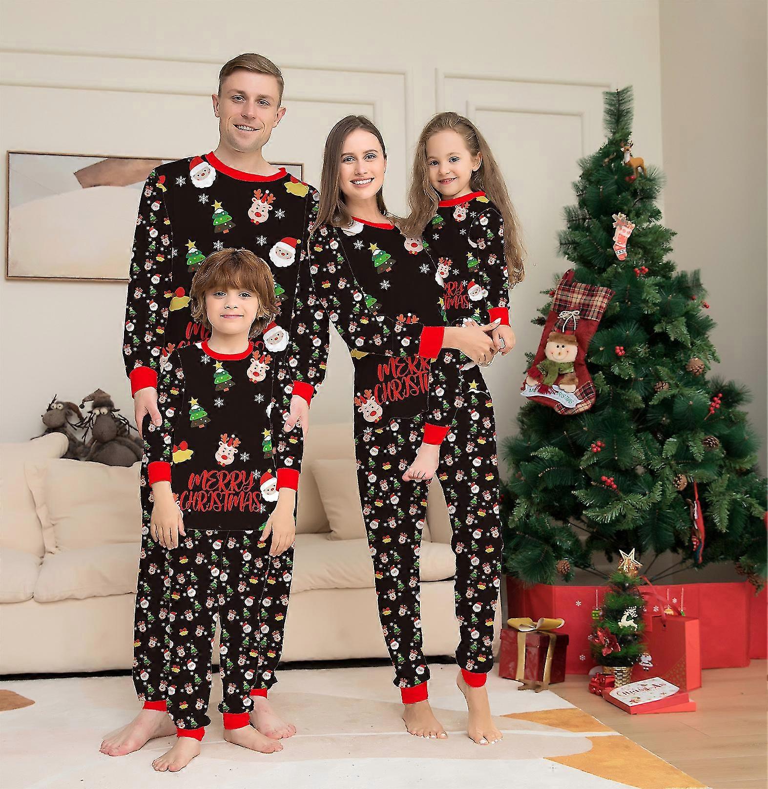 Yeni Noel Ebeveyn-çocuk Takım Noel Baba Tam Çiçek Baskı Uzun Kollu Ev Giyim Pijama