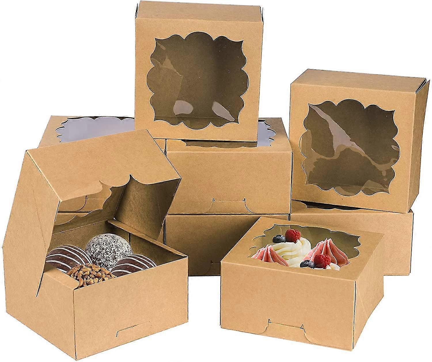25 Pack Bakery Boxes Th Window 6x6x3in Pastry Boxes For Mini Cake,cookies,muffins And Coca Bombs(brown)