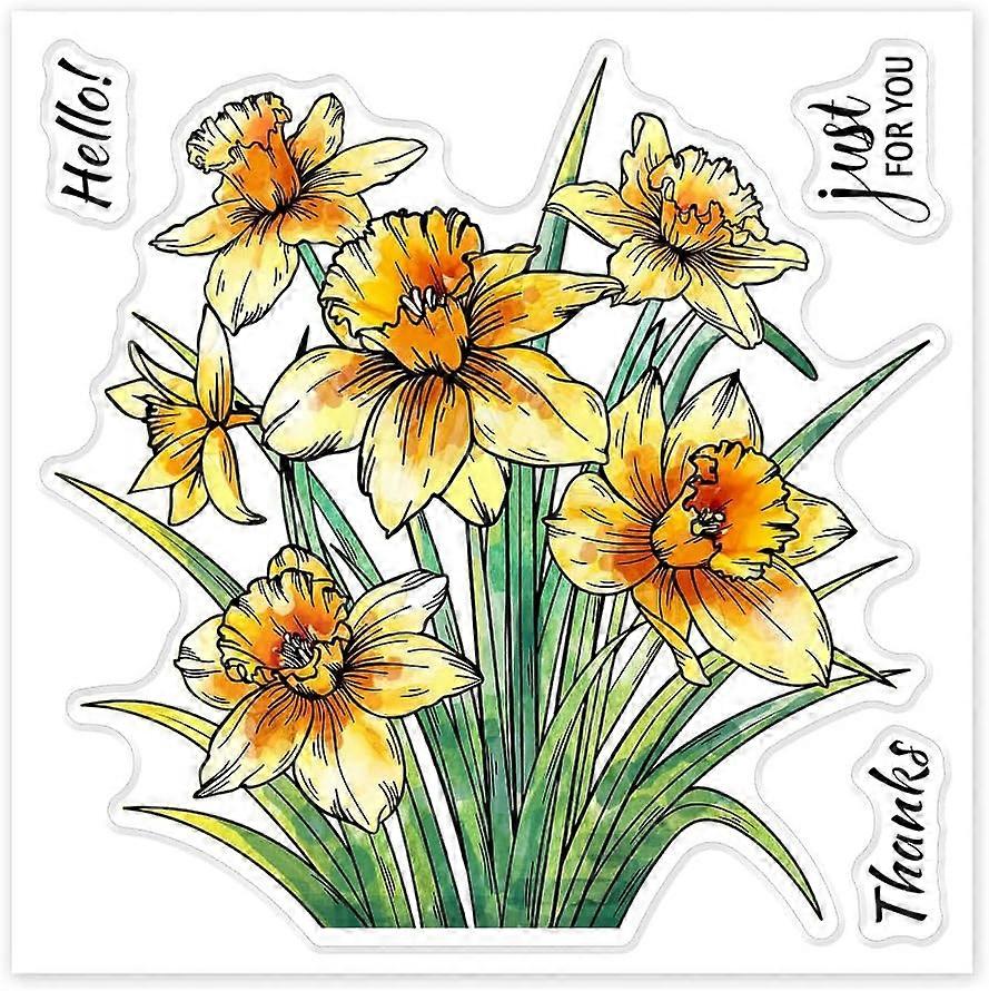 Daffodils Plants Clear Stamps Flower Embossing Stamp Sheets Text Clear Stamps Seal for DIY Scrapbooking and Card Making Paper Craft Decor