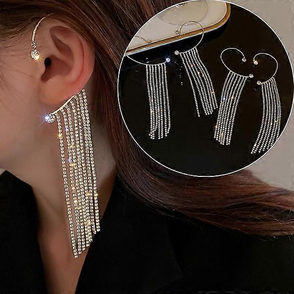 1Pc New Sparkling Diamond Tassel Ear Cuff Dangle Tassel Ear Cuff Earrings Without Pierced