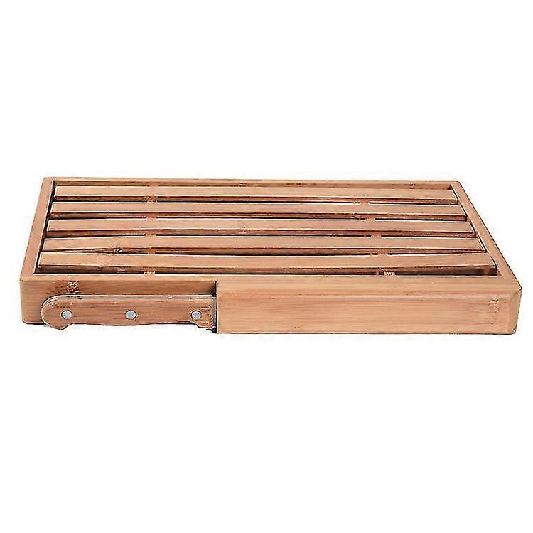 Brown Bamboo Bread Board With Knife 33.5*22*3.5 Cm