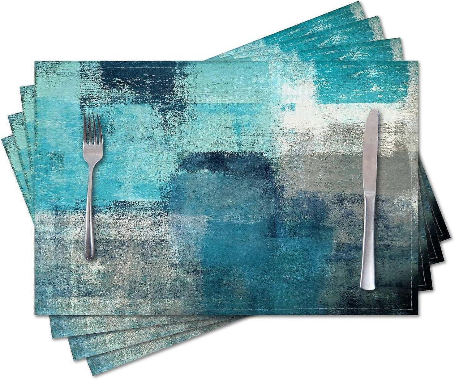 sets de table lot de 4 pour table à manger, art abstrait aquarelle bleu gris rectangle 12x18 pouces set de table en coton lin, tapis de table lavable pour cuisine déco