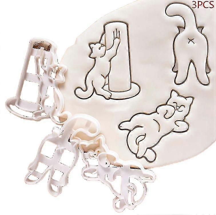 1/3pcs Cat Cookie Cutters Kitty Butt Shape Diy Biscuit Cookie Mold Stamp Bakeware - JA