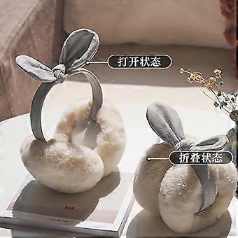 2025 Hirigin Brand Winter Women Solid Faux Fur Earmuffs Cute Warm Bow Earwarmer Foldable Fleece Elastic Headband