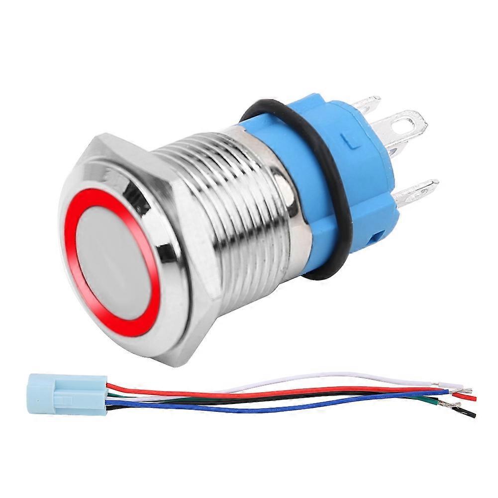 16mm 12V Waterproof Car LED Light Latching Self locking Push Button Switch With Plug (Red)
