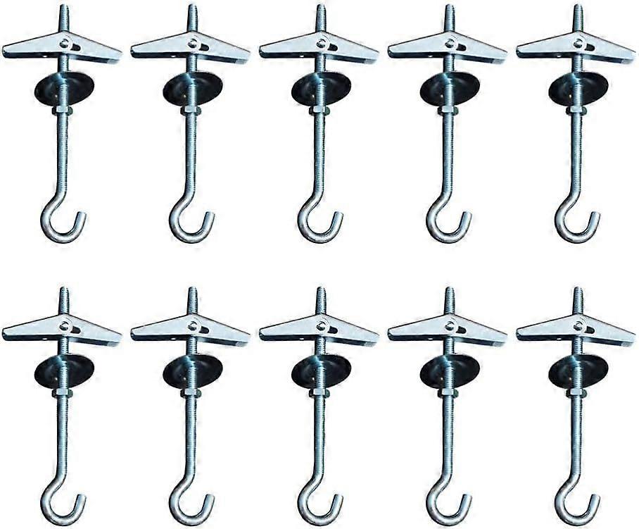 Set of 10 ceiling hooks, plasterboard mounting hooks, spring-loaded toggle hooks for hanging plants, threaded anchors
