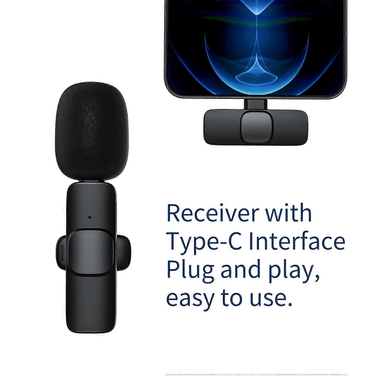 Mini Wireless Lavalier Microphone 360° Omnidirectional Lapel Mic Noise Reduction Compatible with Typ