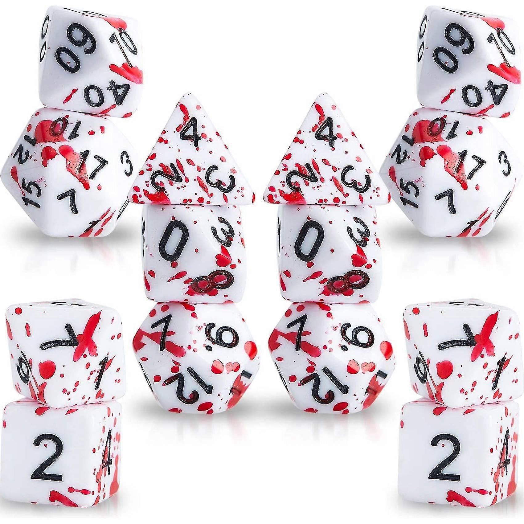 14-Piece Blood Splatter Polyhedral Dice Set, 7-Die RPG DnD Role Playing Game Dice