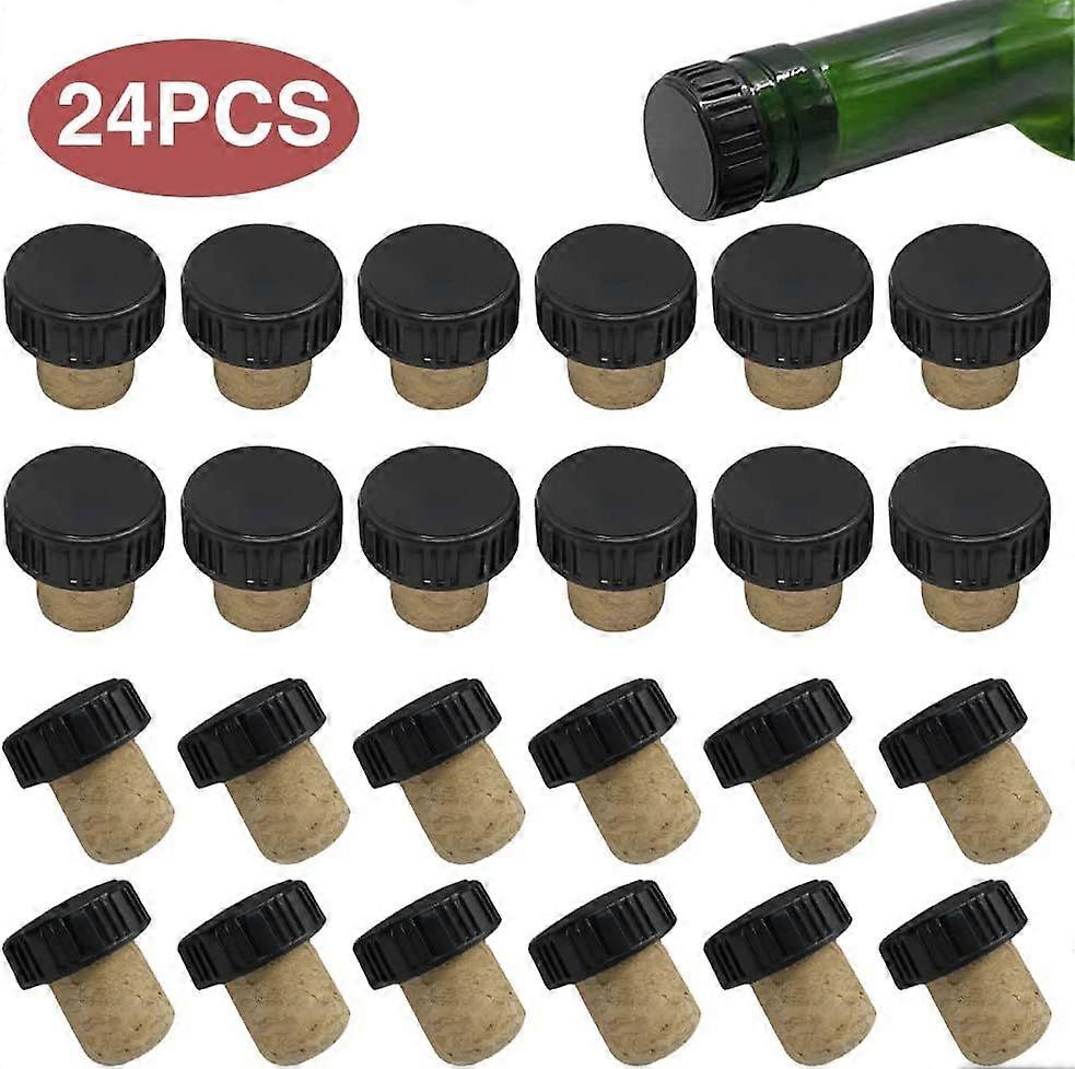 24 Pack T Shaped Bottle Stoppers Reusable Wine Champagne Beer Corks (Black+Wood)