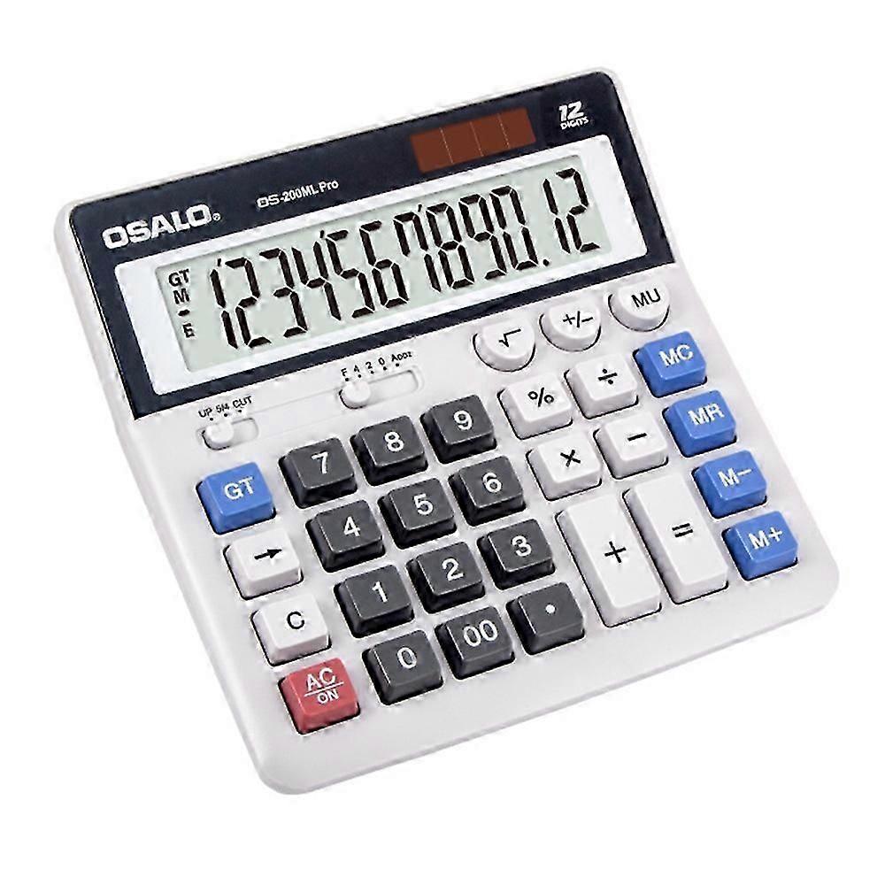 OSALO OS-200ML Large Screen ABS Calculator Solar/Battery Powered 12 Digit Finance