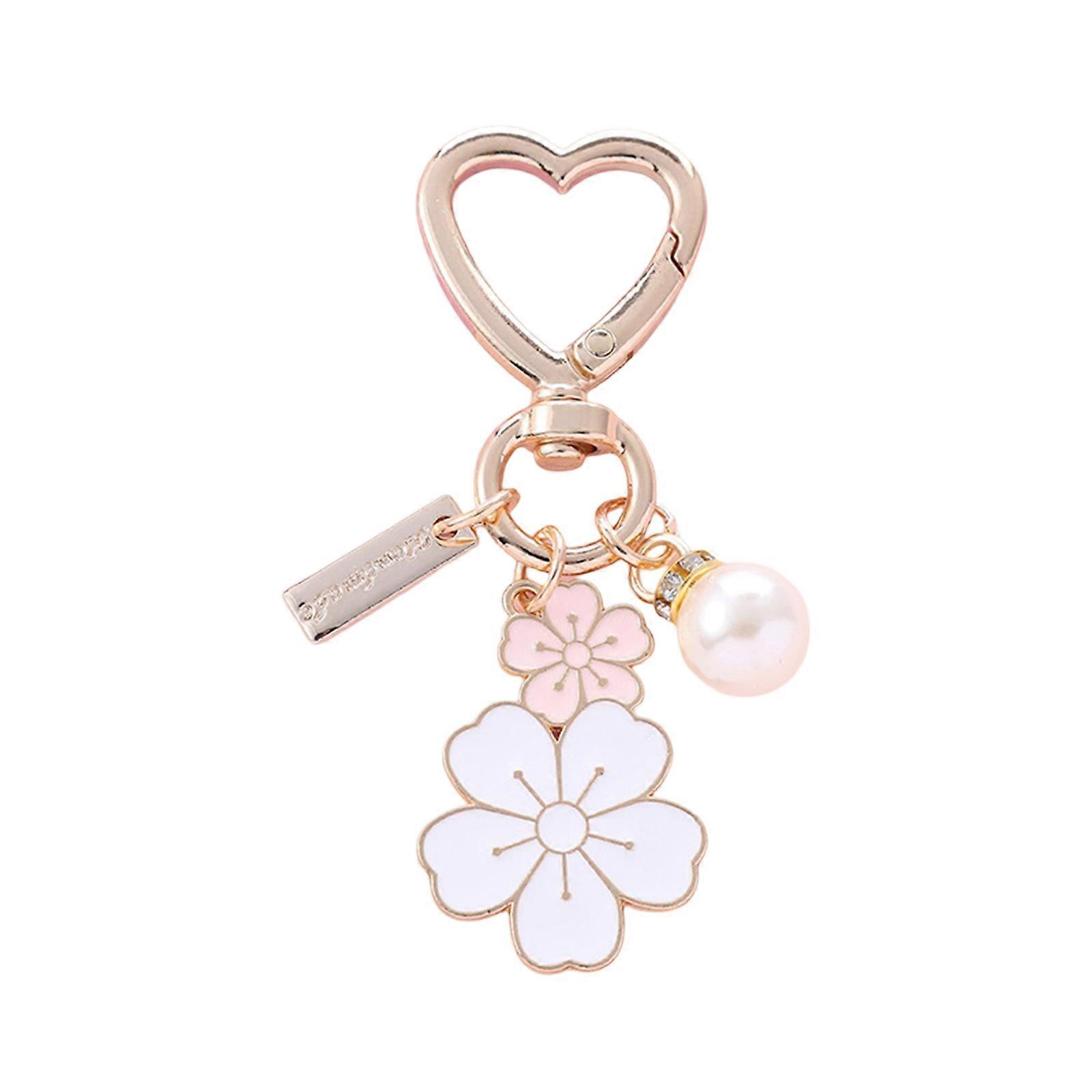 Trendy Flower Initial Pearls Keyring Contemporary Flower And Pearls Keychain with Letter Card For A Touch Of Elegances