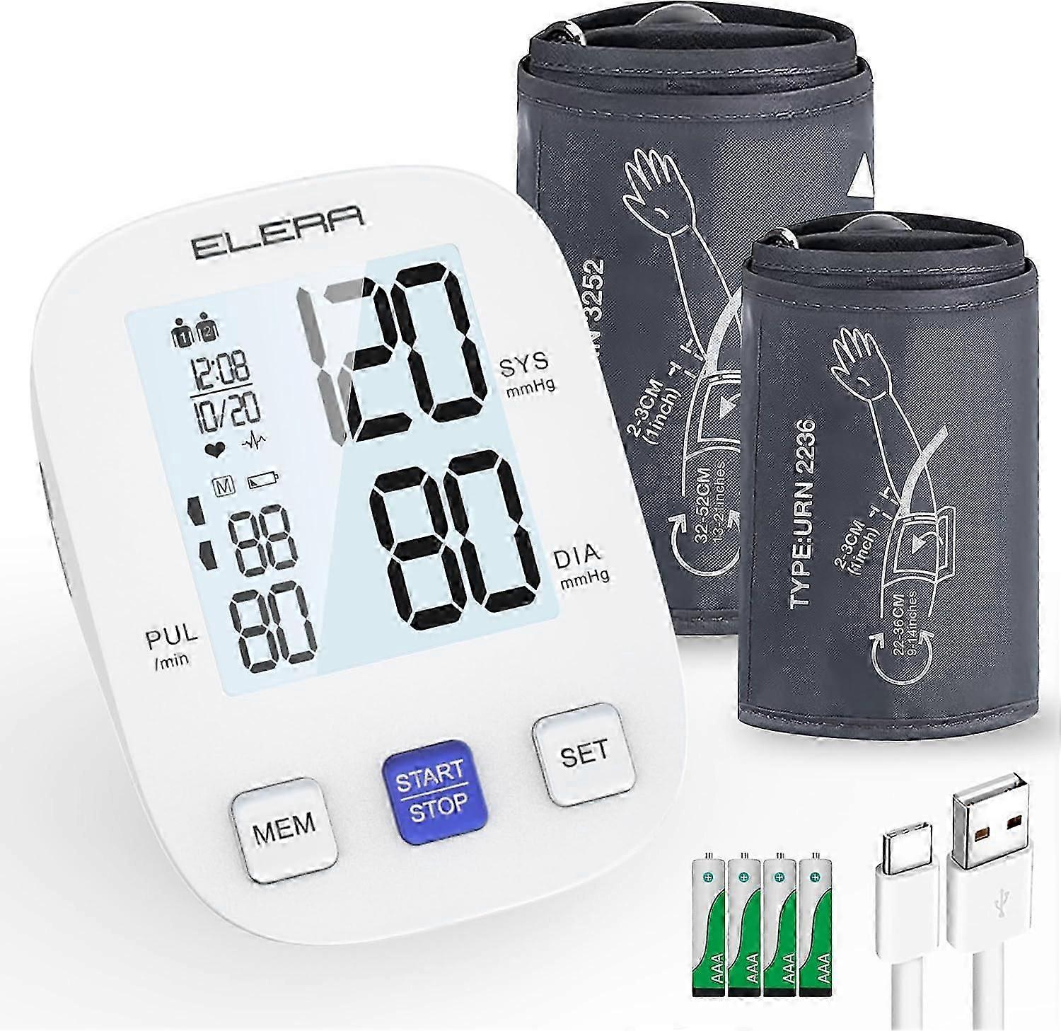 Blood Pressure Monitor With Two Cuffs - Extra Large Cuff 13-21" And Standard 9-14", Accurate Automatic Bp Machine With Large Screen, Usb Cable And 4 A