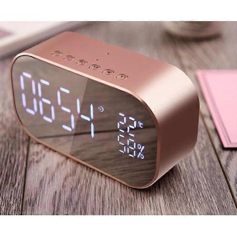 S2 Bluetooth 42 Stereo Speaker FM Radio Hands-free Calling Desktop Alarm Clock LED Display Mirror Rose Gold