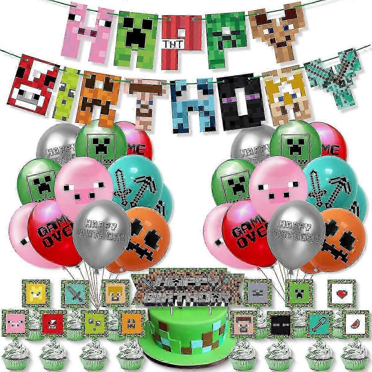 Minecraft Birthday Party Party Games Pixel Style Supplies Game Party Decorate Include Pixel Game Happy