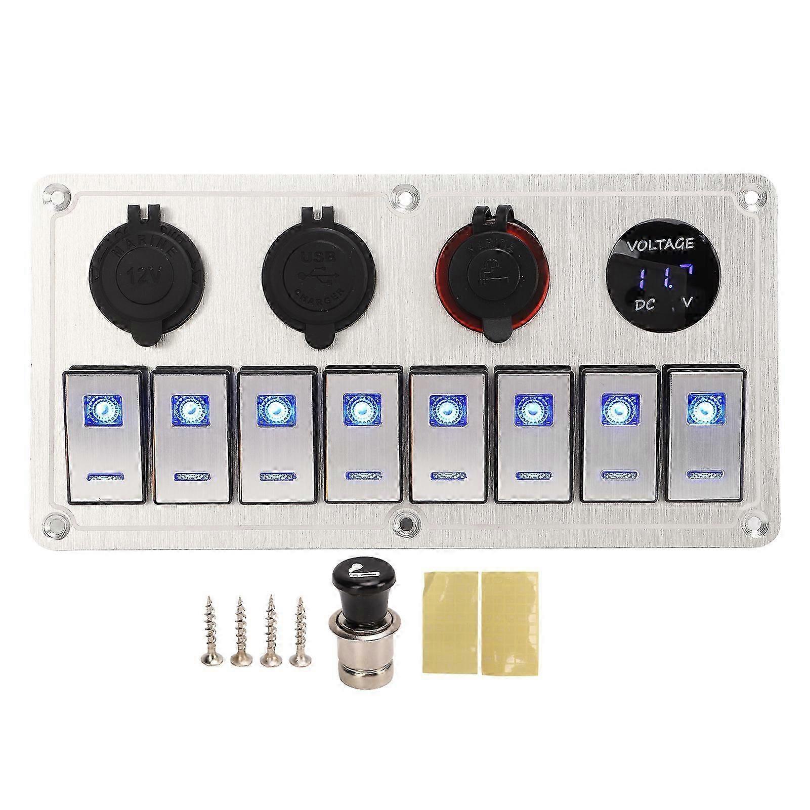 Rocker Switch Panel 8 Gang 12?24V 5 Pin Blue Light Toggle On Off Lights Control Switch Panel