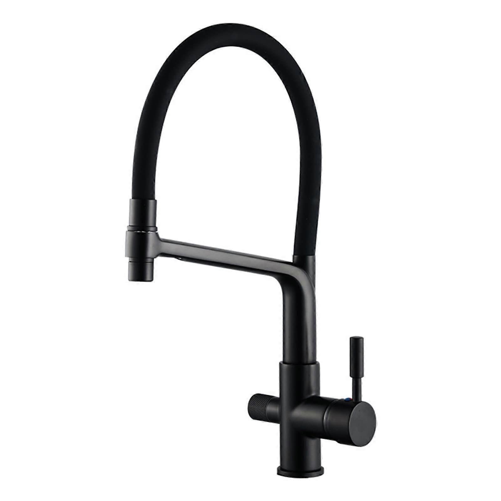 Kitchen Faucet with Drinking Water Filter Tap, 360° Swivel Pull Down Sprayer, Brass Dual Handle Hot and Cold Mixer, Black Finish