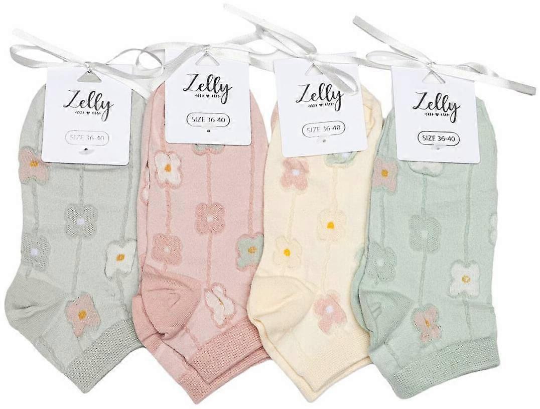 Zelly 4 Pack Assorted Sadie Socks - Green/Pink/Cream