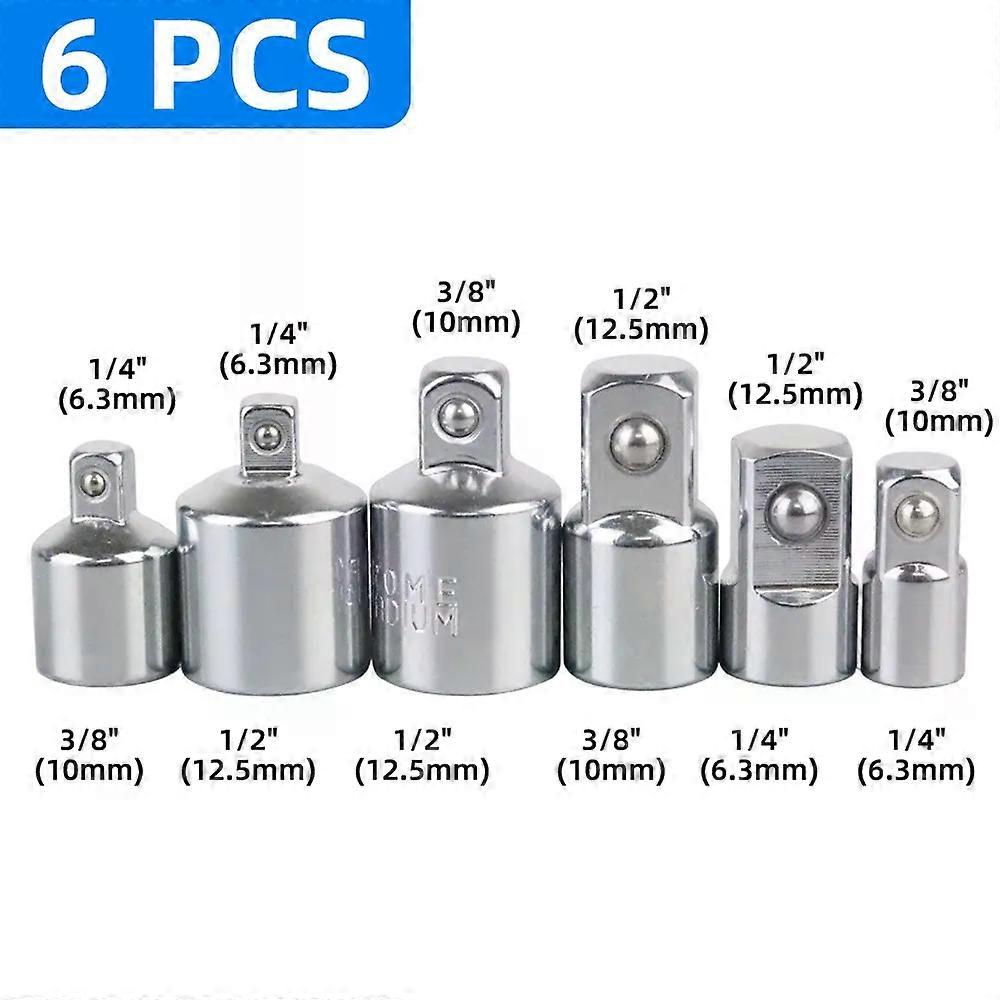 6pcs Socket Adapter Ratchet Wrench Converter Chrome Vanadium Sleeve Drive Head 1/2 3/8 1/4 Socket Converter Transform Joint