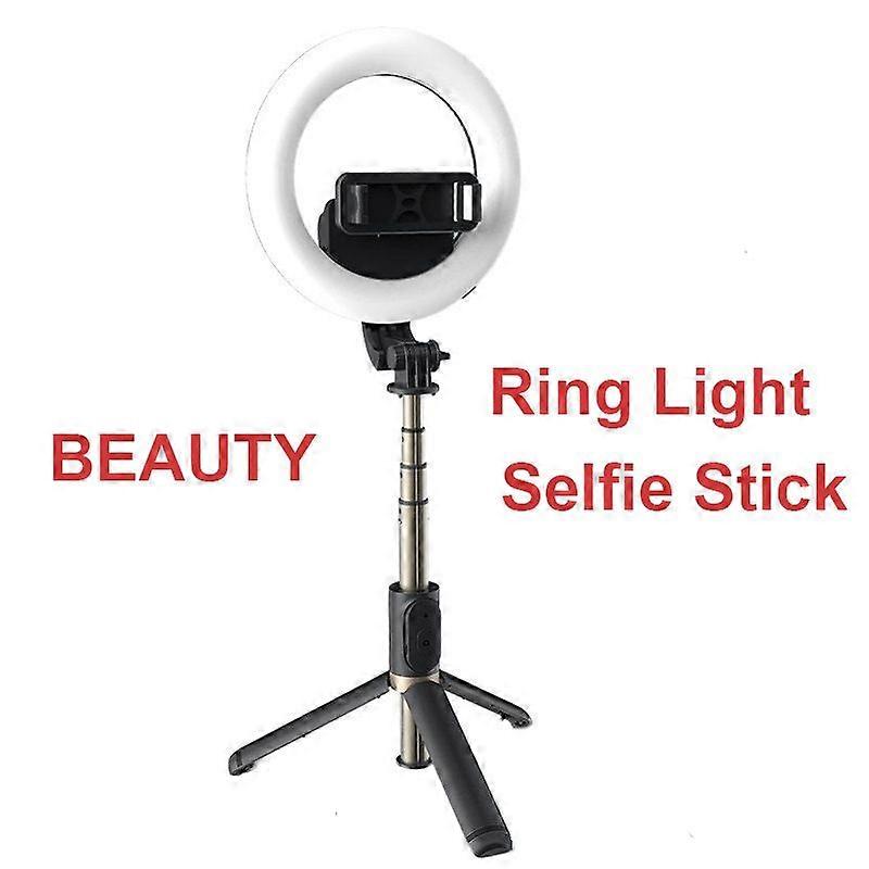 4 In 1 Wireless Selfie Stick with 6 Inch LED Ring Light Foldable Tripod Monopod for IOS Android Bluetooth Control Selfie Stick