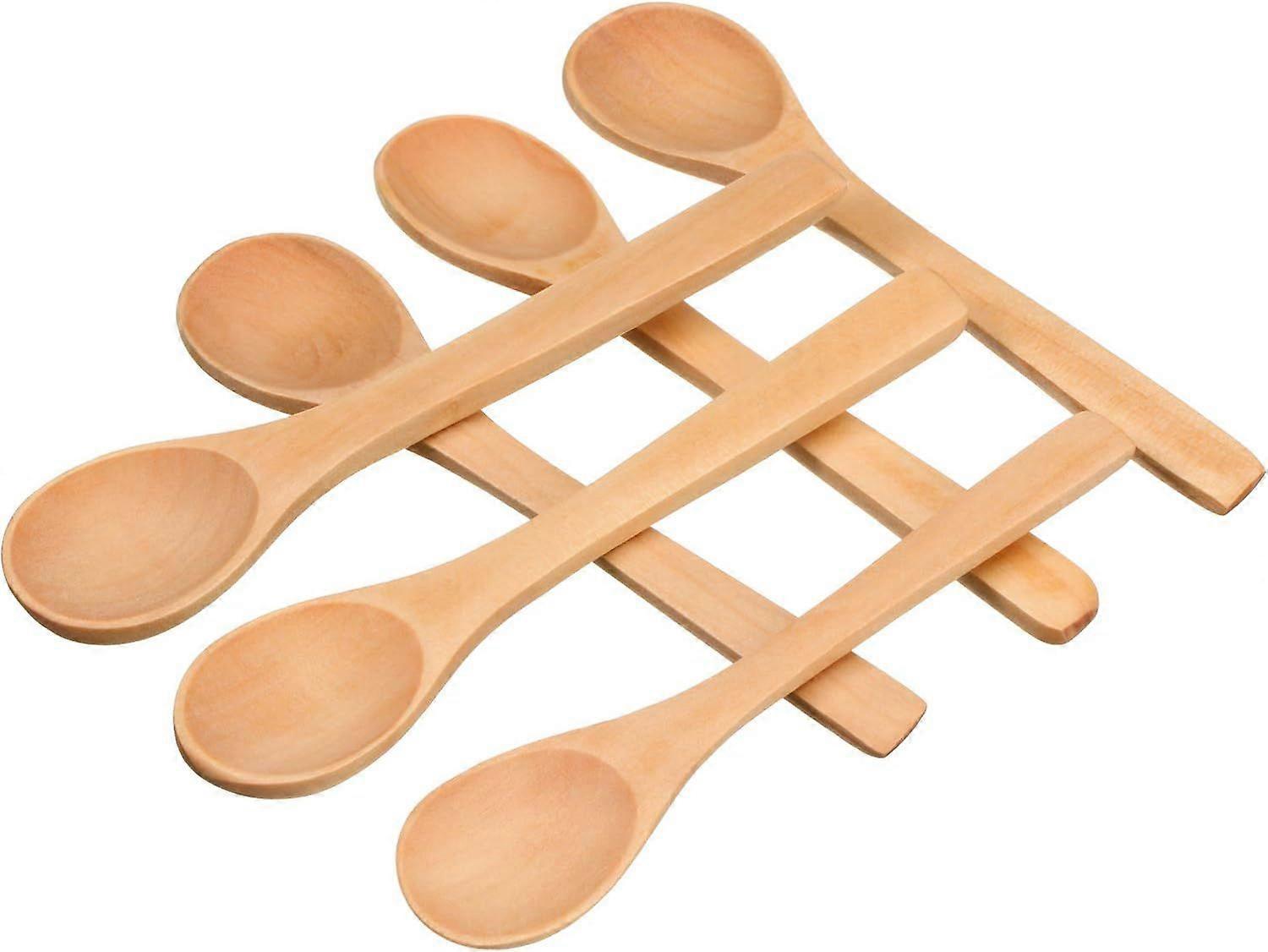 6Pcs Bamboo Long Handle Deep Spoon Flatware Coffee Honey Drinking Kitchen Gadget