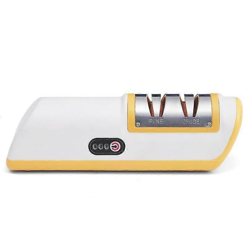 Electric Knife Sharpener for Kitchen Blades, Rechargeable Automatic Sharpening Tool, White and Yellow Design