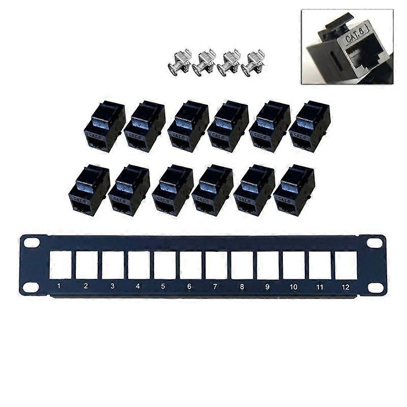 Ethernet-Patchpanel CAT6 12-Port-RJ45-Keystone-Buchse-Modul für Wand- und Rackmontage