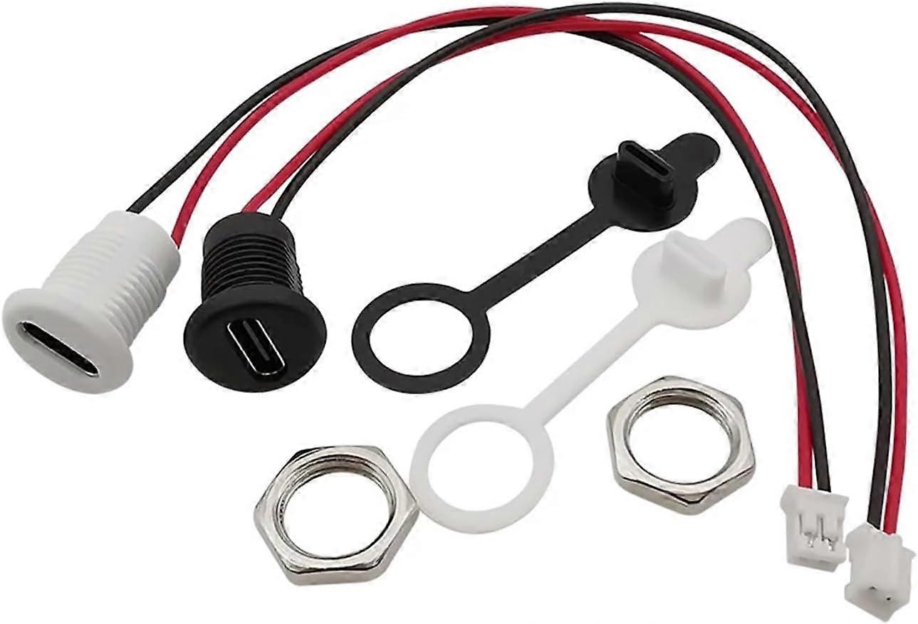 USB Type-C To PH 2.0 Connector 5-Pack, Waterproof Cap Nut Locking Panel-Mount, Female Fast-Charging Jack, White