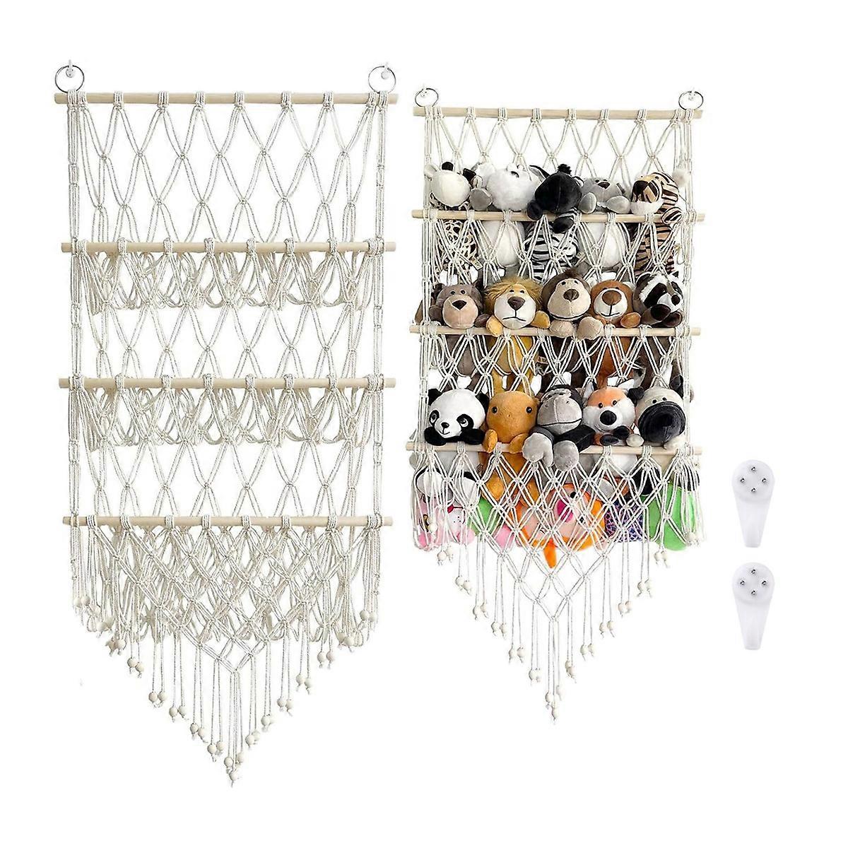 3 Layer Wooden Stuffed Toy Net, Stuffed Animal Net or Hammock, Small Stuffed Animal Toy Storage Net,