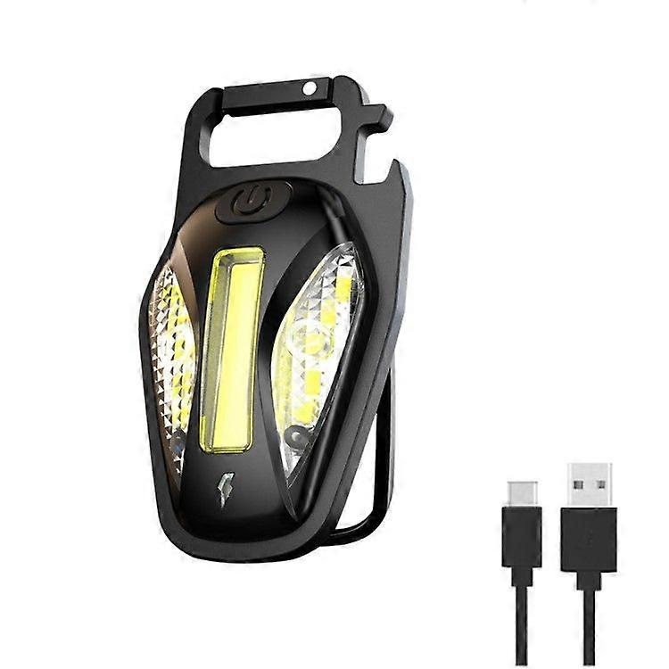 function Keychain Light Portable COB Bright Light Emergency Light Red Light Flash Warning Mini USB C Charge Light bottle opener