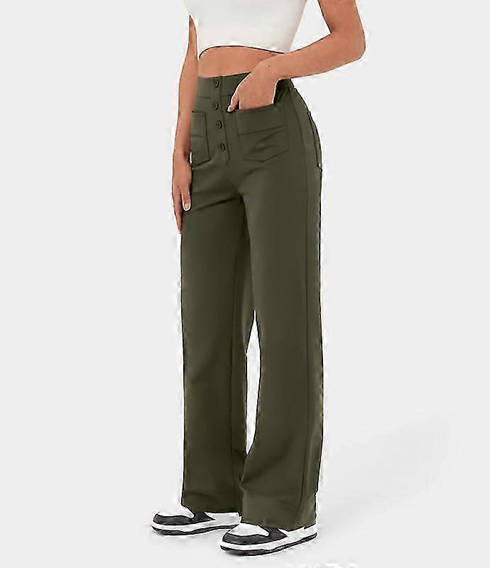 Damen Hohe Taille Knopf Multi-Pocket Gerade Freizeithose