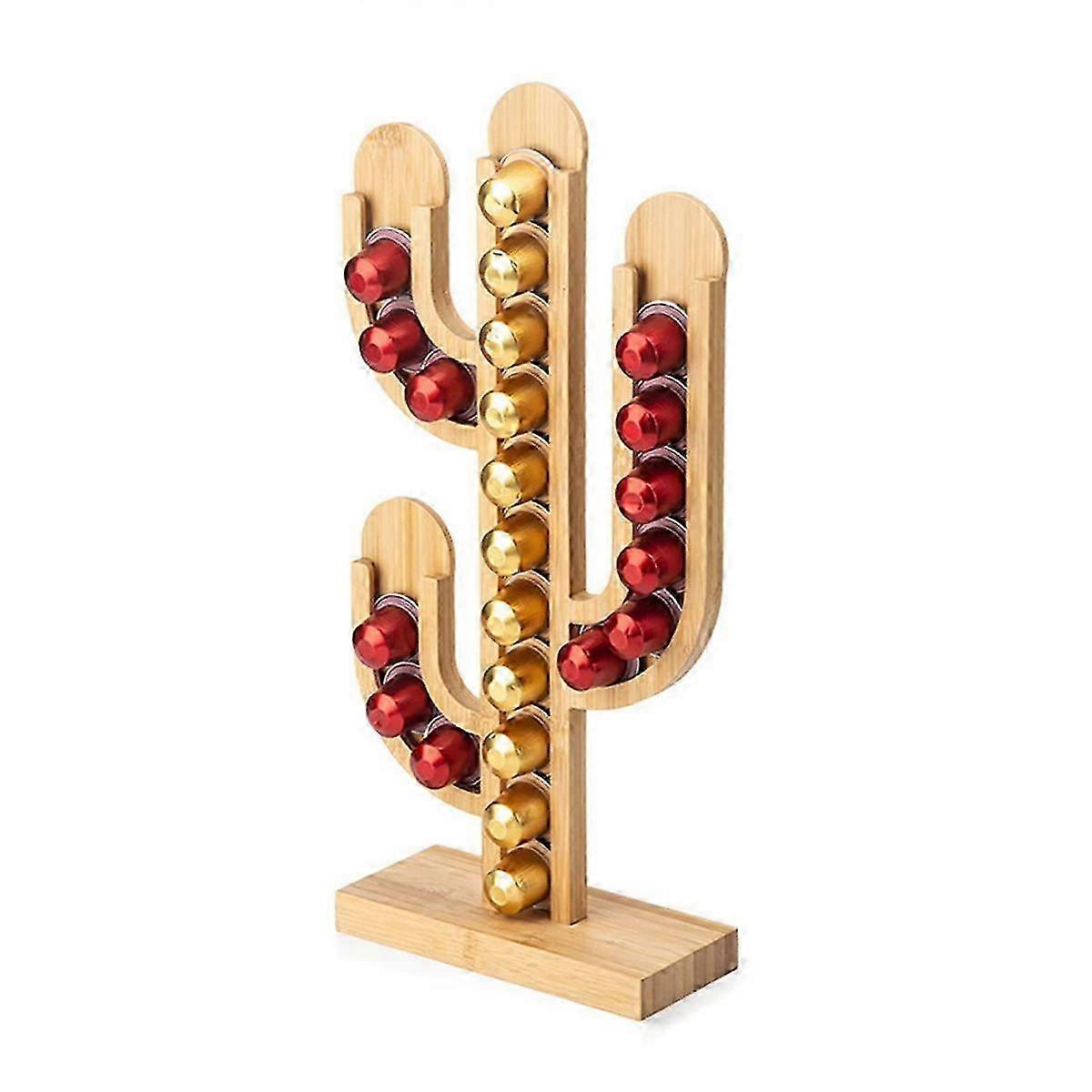 حامل كبسولات قهوة خشبي على شكل صبار ، منظم محطة قهوة قابل للإزالة لكوب Keurig K وكبسولات نسبريسو ، ديكور بار القهوة