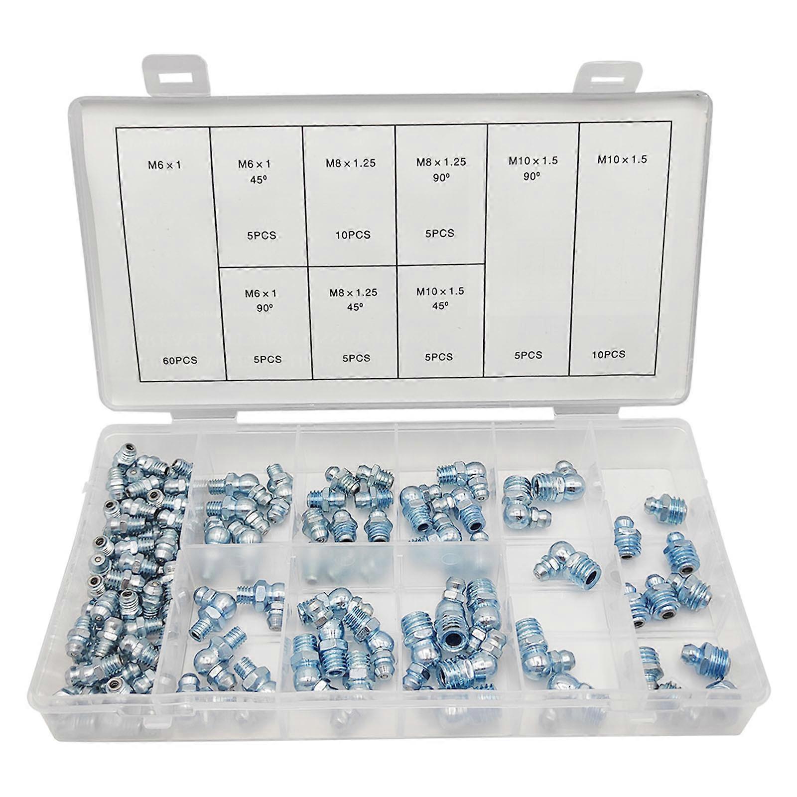 110Pcs Grease Fittings Metric Grease Fitting Assortment Kit Standard Grease Fittings Grease Zerks Straight and Angled