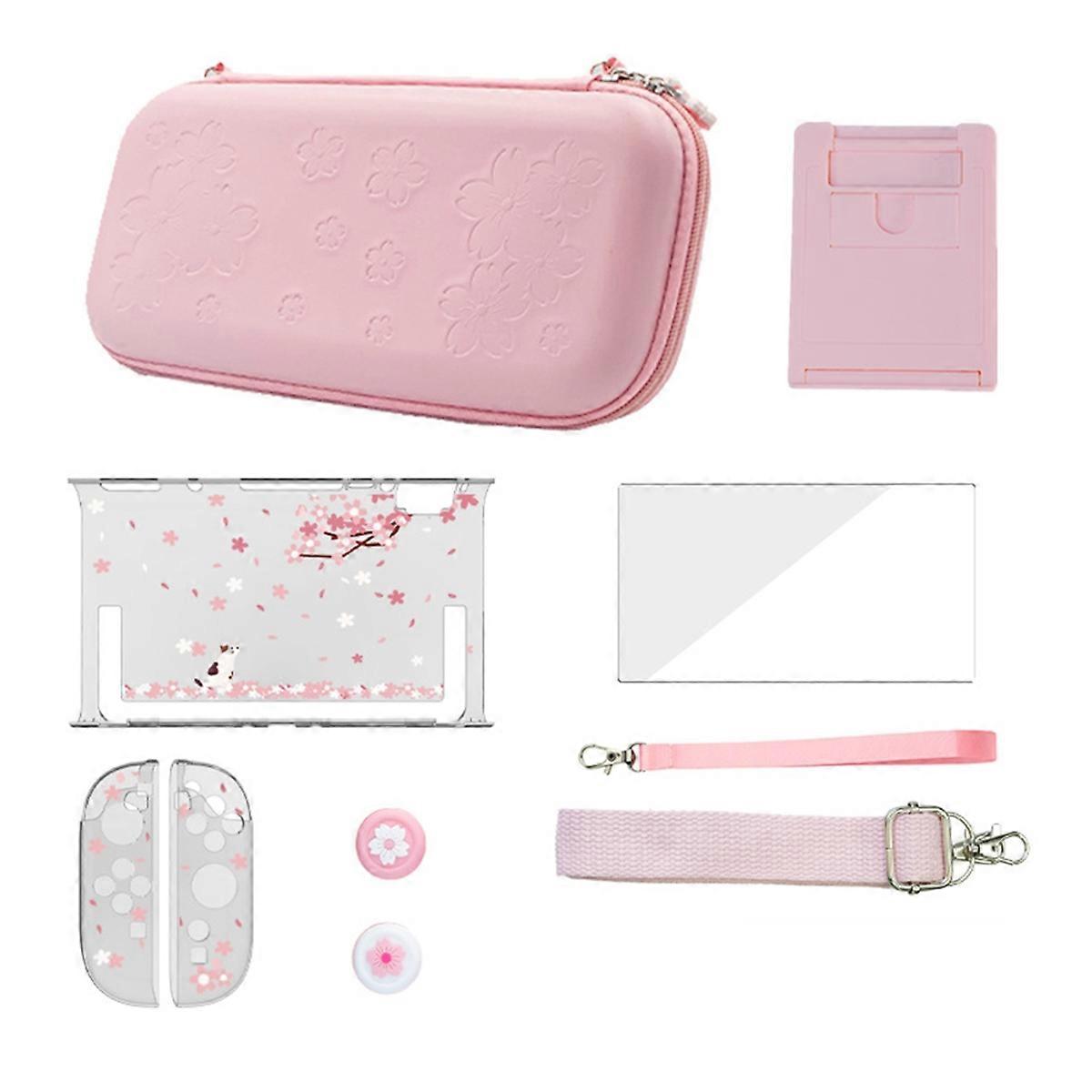 Blossoms Storage Bag Cute Pink Cherry Portable Travel Carrying Bag Shockproof Waterproof for Switch