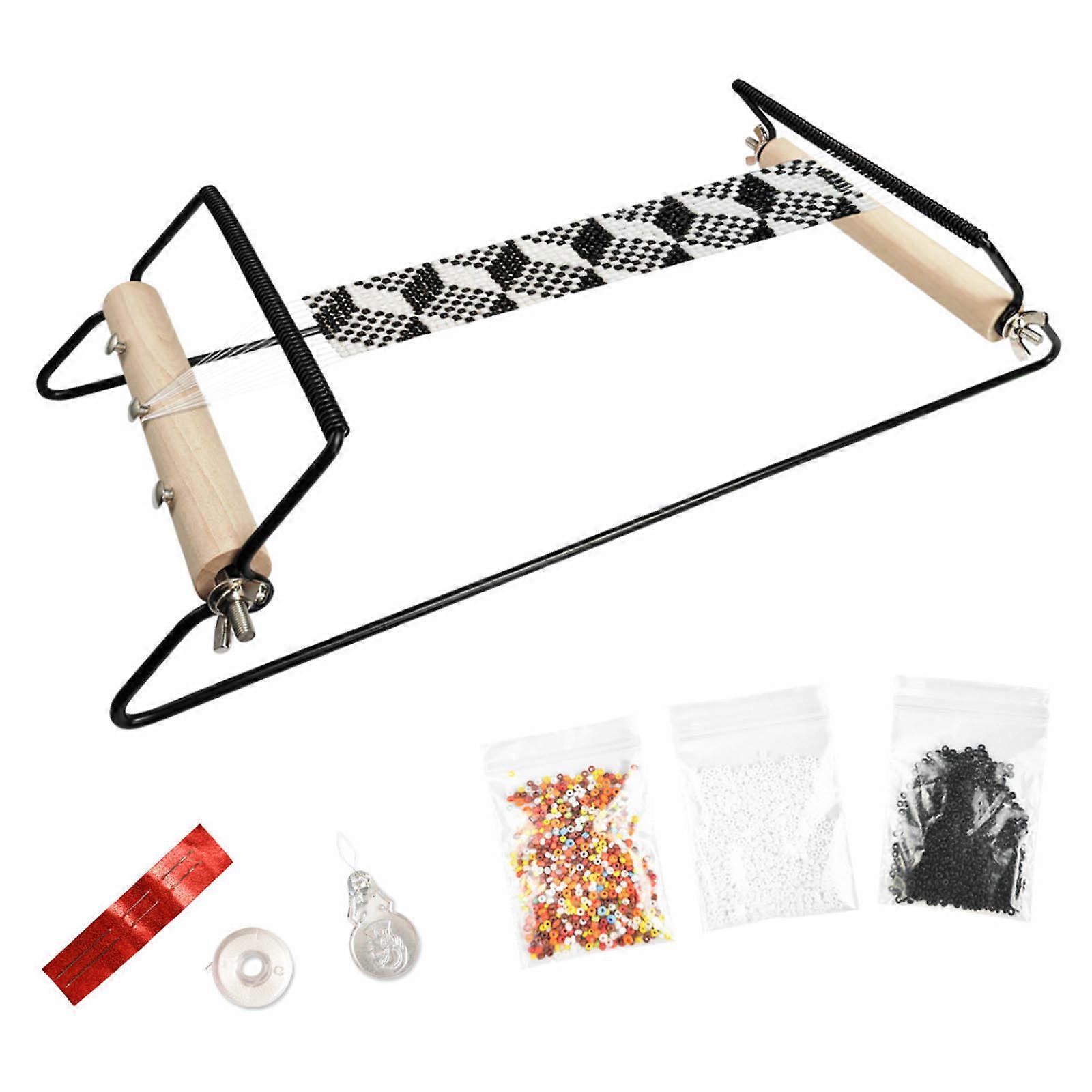 Adjustable Bead Weaving Machine Wood Handle Beads Loom for Beginners and Craft Enthusiasts Handmade Bracelets Necklaces