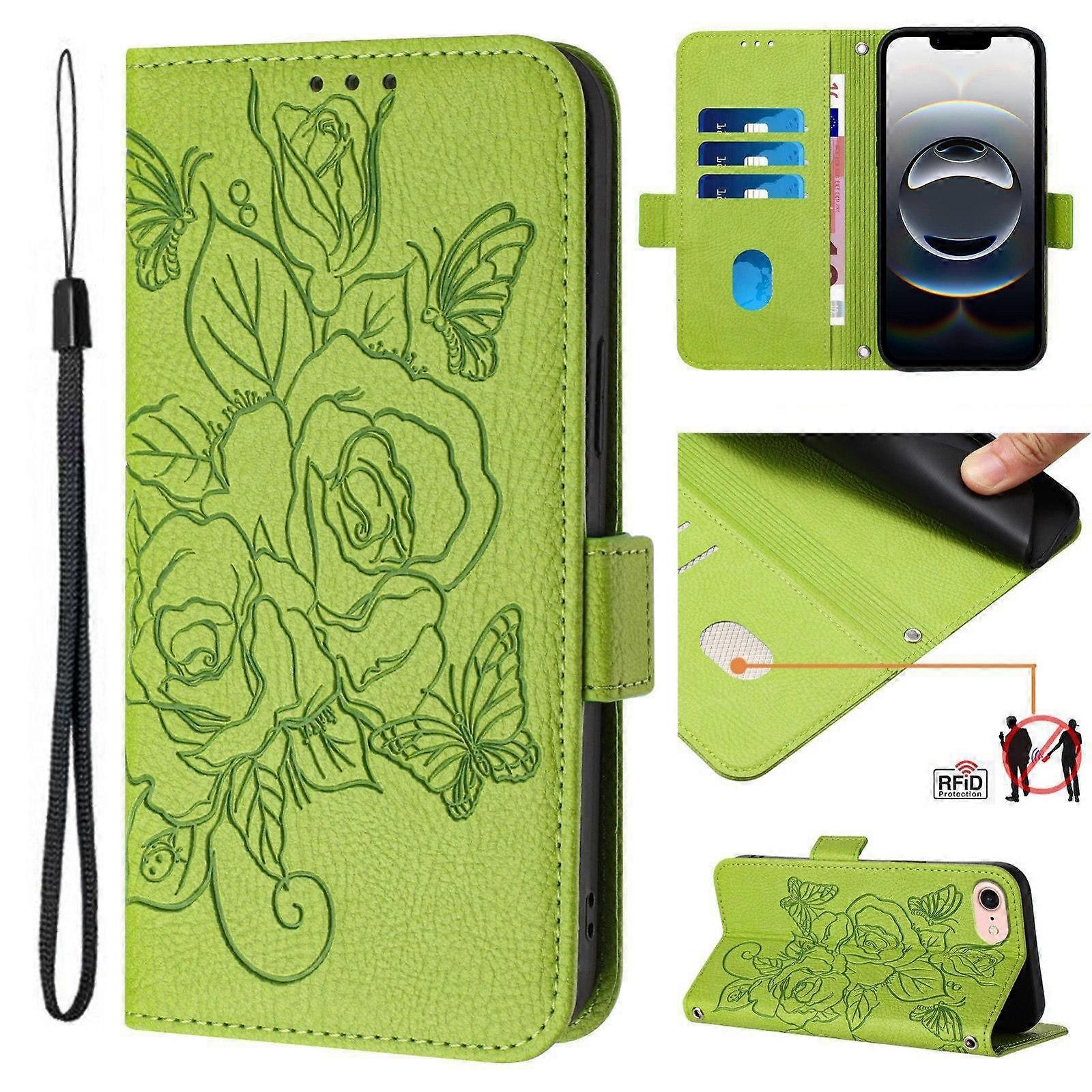 Embossed Rose RFID Anti-theft Leather Phone Case