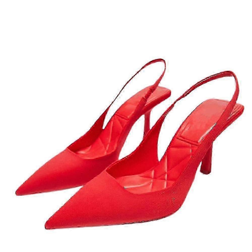 Women's Pointed Toe Heels Sandals Party Ankle Strap Slingback Stiletto High Heels Slip On Mules Shoes - Ya