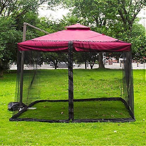 Patio Umbrella Table Net Double Zipper Door, Adjustable Rope, 2.1-4.5 m, 100% Polyester, Black, Fits 3.6-4.5 m Tables