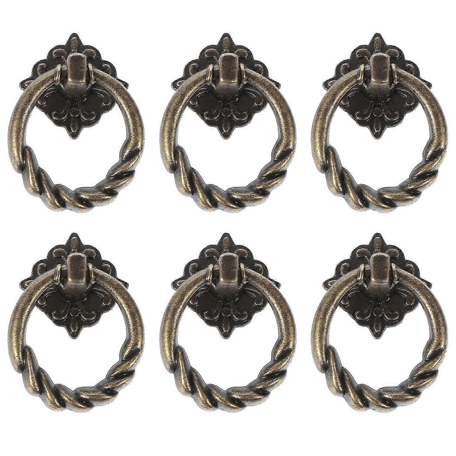 6pcs Retro Drawer Pull Handle Cabinet Cupboard Drawer Pull Ring Handle Knob Screws Not Included