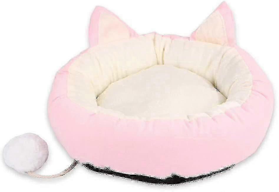 Round Plush Cat Bed With Detachable Pillow-pink
