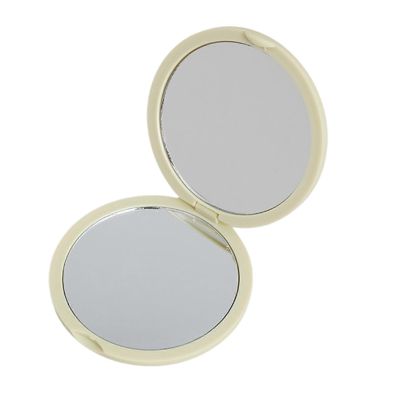 Double Side Folding Cosmetic Mirror Glass Portable Compact Design Handheld Round Makeup Mirror For Travel or Home Use Yellow