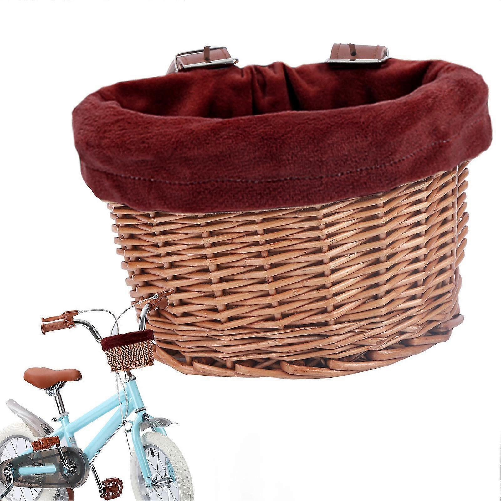 Bicycle Handlebar Basket Front Mounted Children's Basket Braided Design Leather Straps